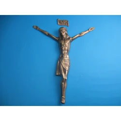 Korpus Pana Jezusa na krzyż metalowy + napis 42 cm C